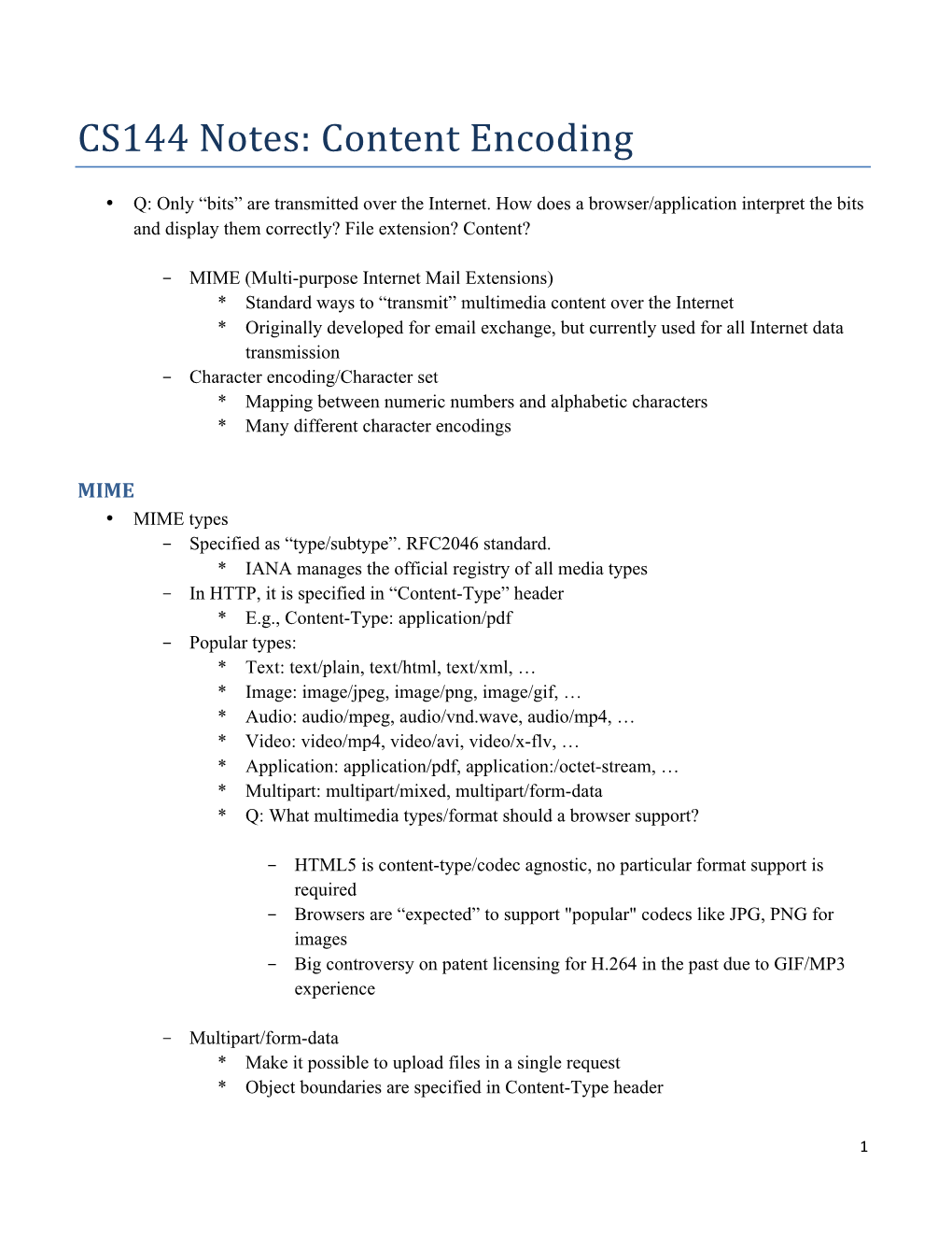 CS144 Notes: Content Encoding