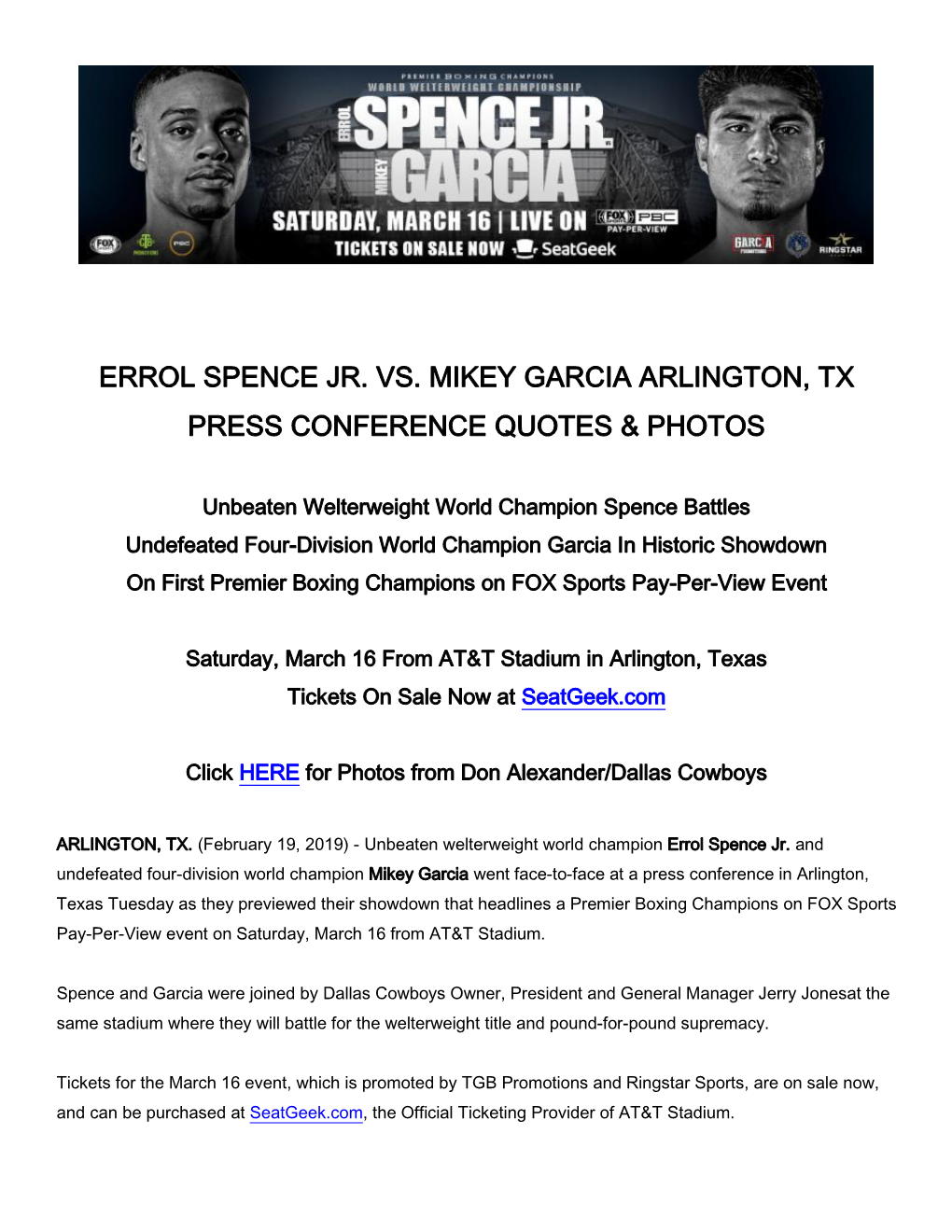 Errol Spence Jr. Vs. Mikey Garcia Arlington, Tx Press Conference Quotes & Photos