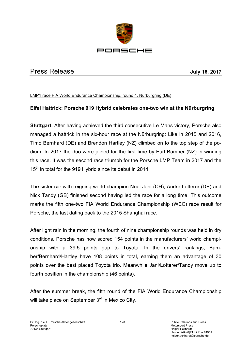 Press Release July 16, 2017