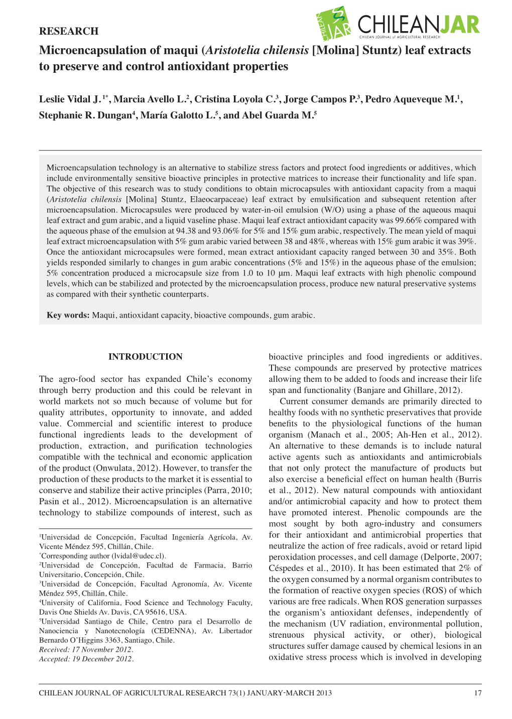 Microencapsulation of Maqui (Aristotelia Chilensis [Molina] Stuntz) Leaf Extracts to Preserve and Control Antioxidant Properties