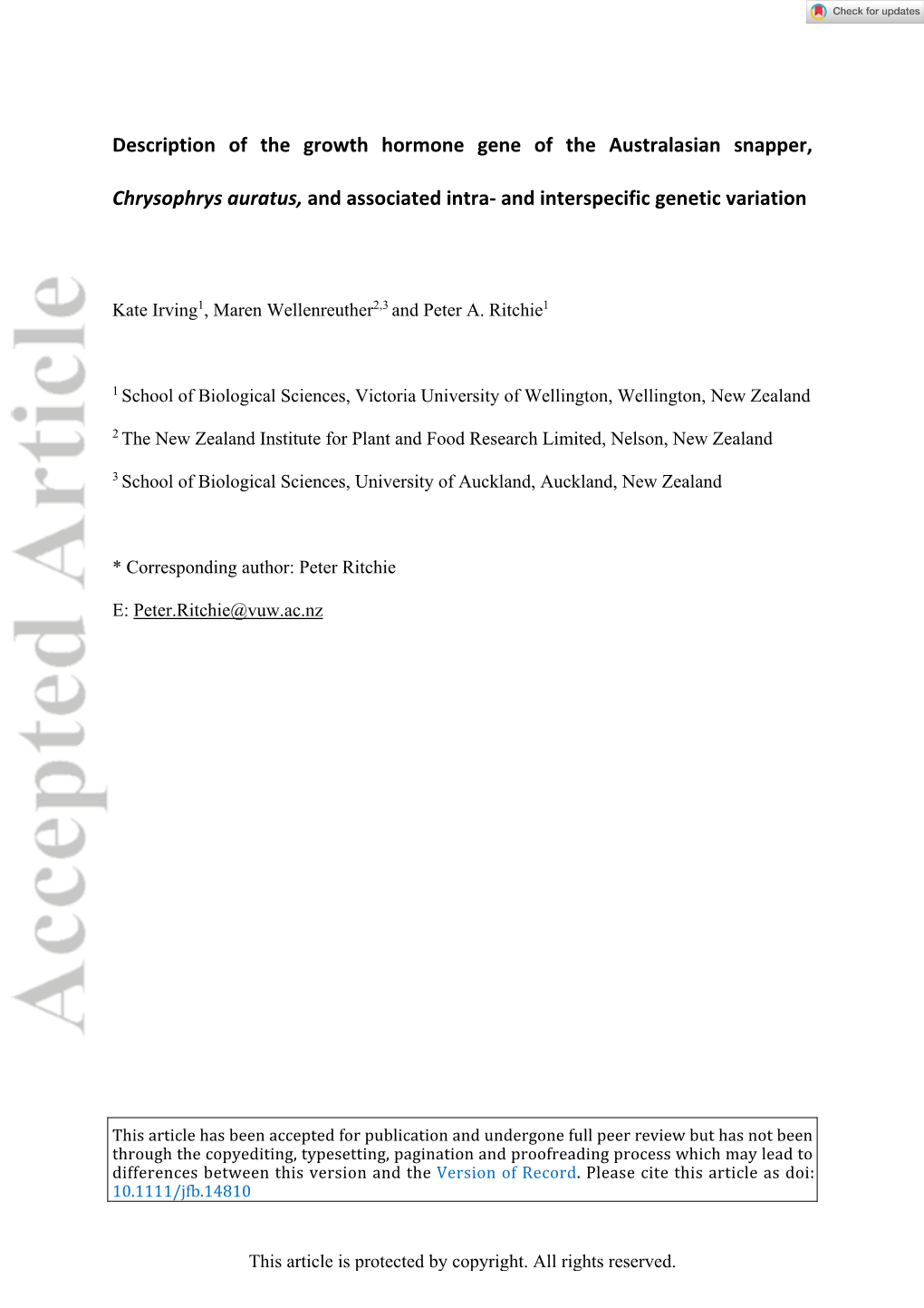 Description of the Growth Hormone Gene of the Australasian Snapper