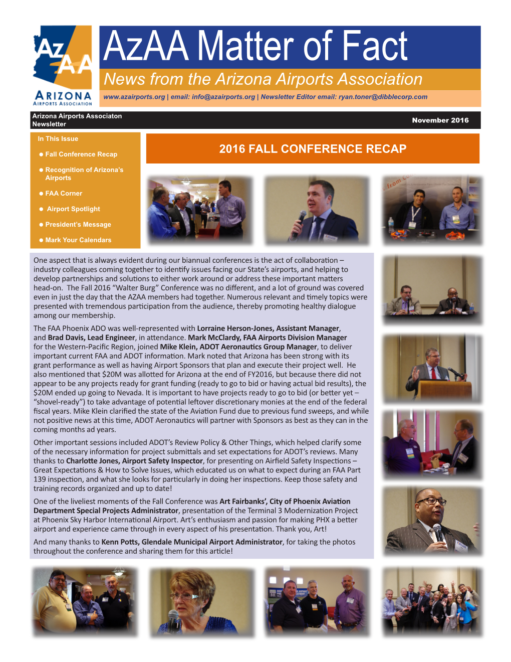Azaa Matter of Fact News from the Arizona Airports Association | Email: Info@Azairports.Org | Newsletter Editor Email: Ryan.Toner@Dibblecorp.Com