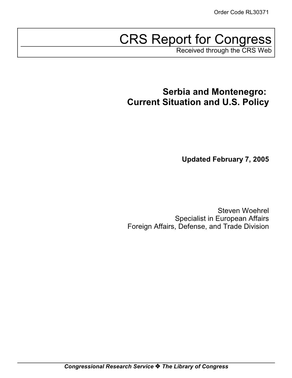 CRS Report for Congress Received Through the CRS Web