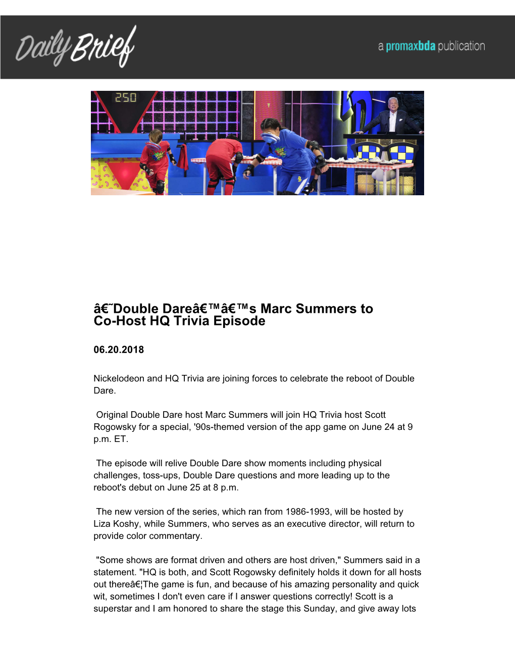 Â€˜Double Dareâ€™Â€™S Marc Summers to Co-Host HQ Trivia Episode