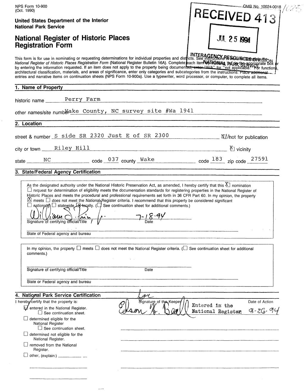 RECEIVED 413 National Park Service National Register of Historic Places Registration Form