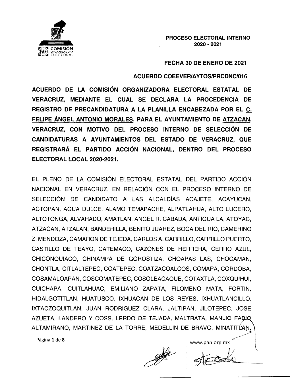Procedencia Atzacan. Felipe A. Antonio Morales 1
