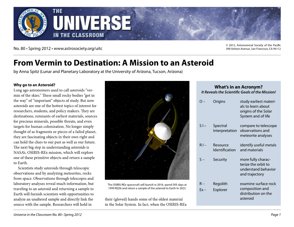 80. from Vermin to Destination: a Mission to an Asteroid