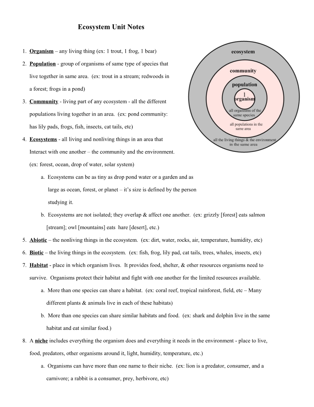 Notes on Living Things and Their Environment