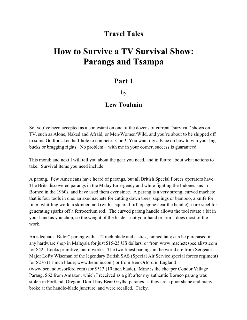 How to Survive a TV Survival Show: Parangs and Tsampa