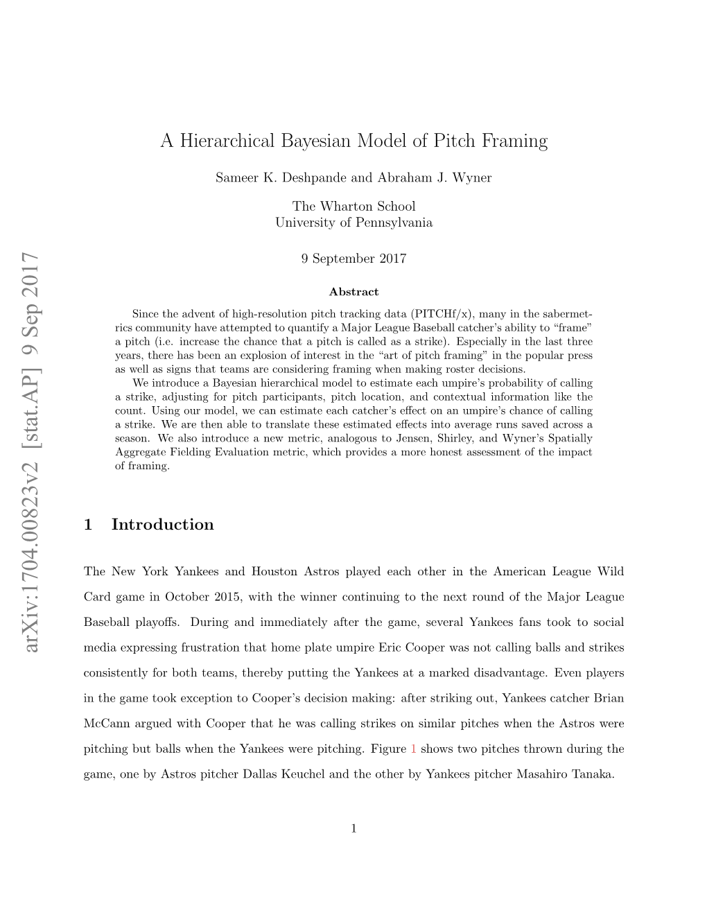 A Hierarchical Bayesian Model of Pitch Framing