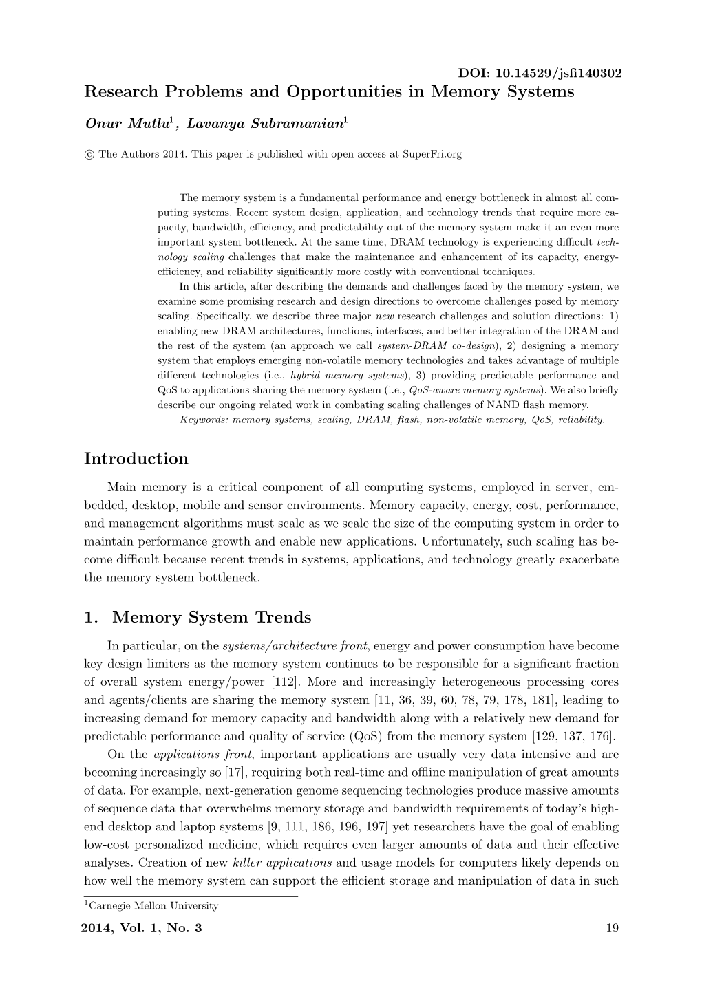 Research Problems and Opportunities in Memory Systems