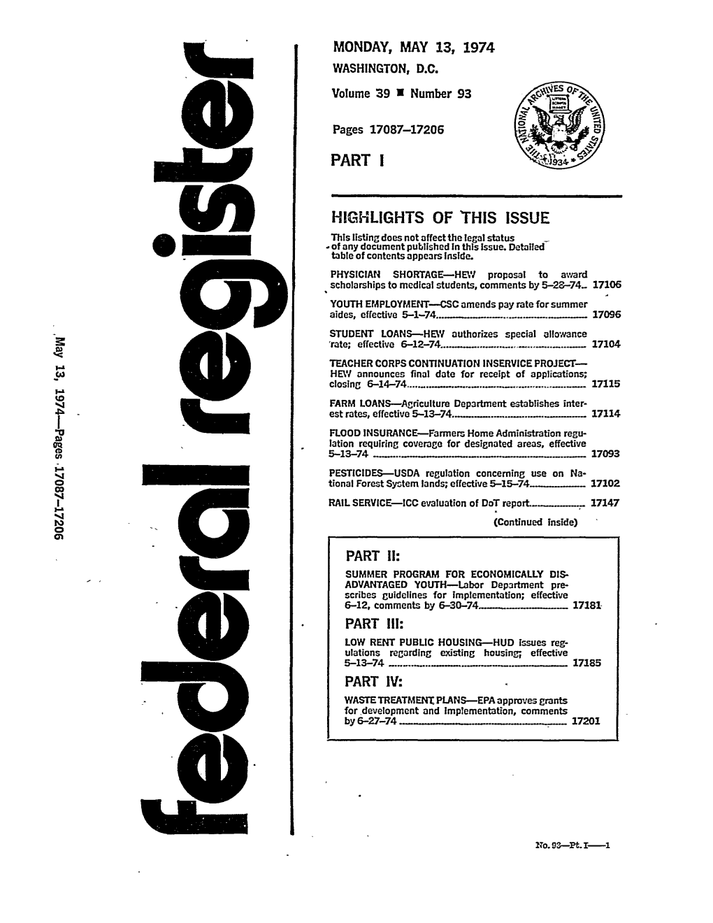 Federal Register: 39 Fed. Reg. 17087 (May 13, 1974)