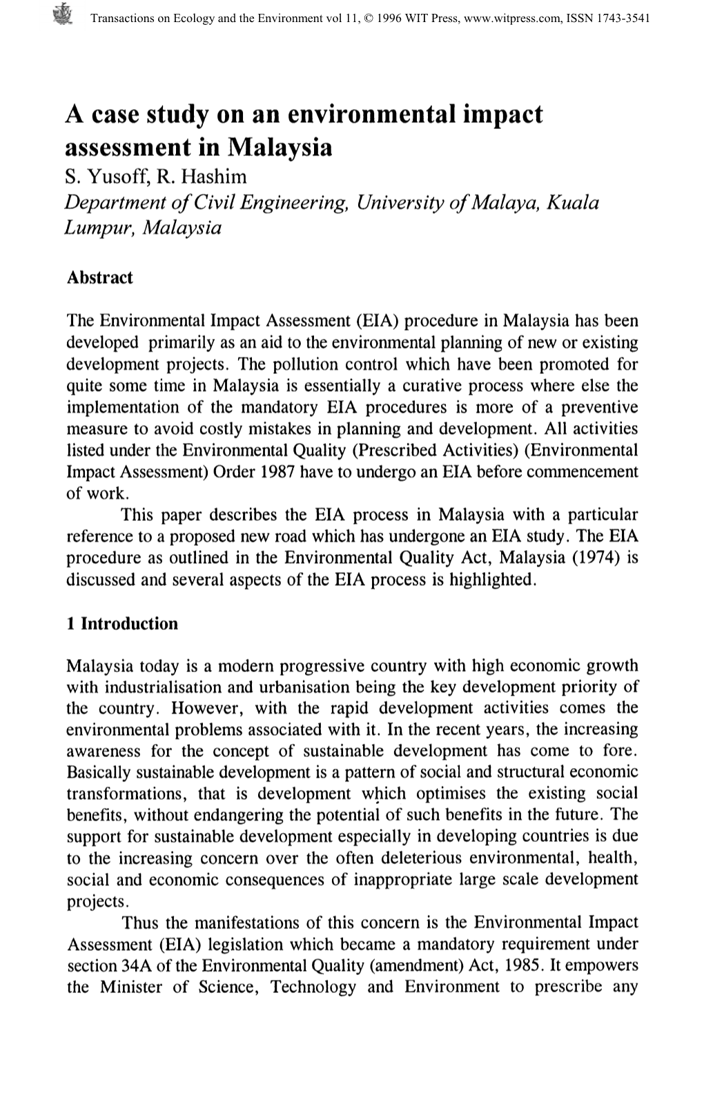 A Case Study on an Environmental Impact Assessment in Malaysia S
