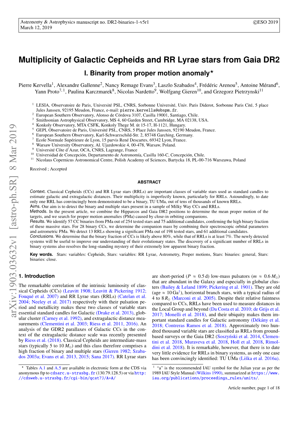 Multiplicity of Galactic Cepheids and RR Lyrae Stars from Gaia DR2 I