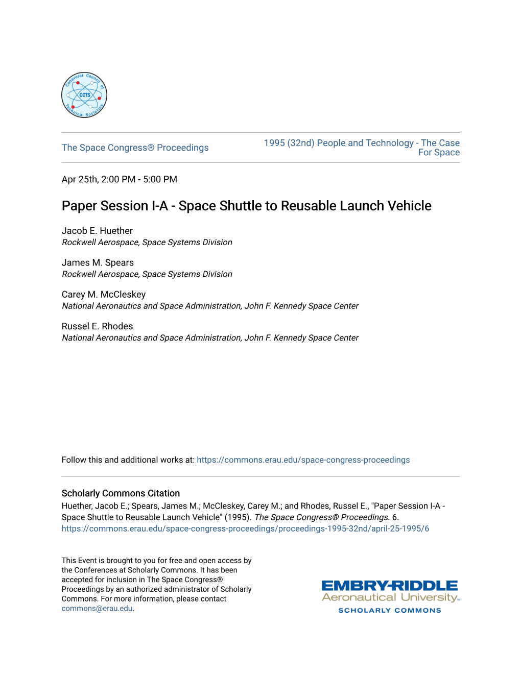 Paper Session I-A - Space Shuttle to Reusable Launch Vehicle