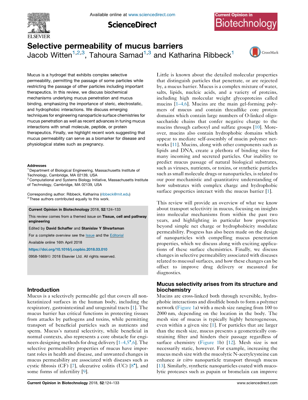 Selective Permeability of Mucus Barriers