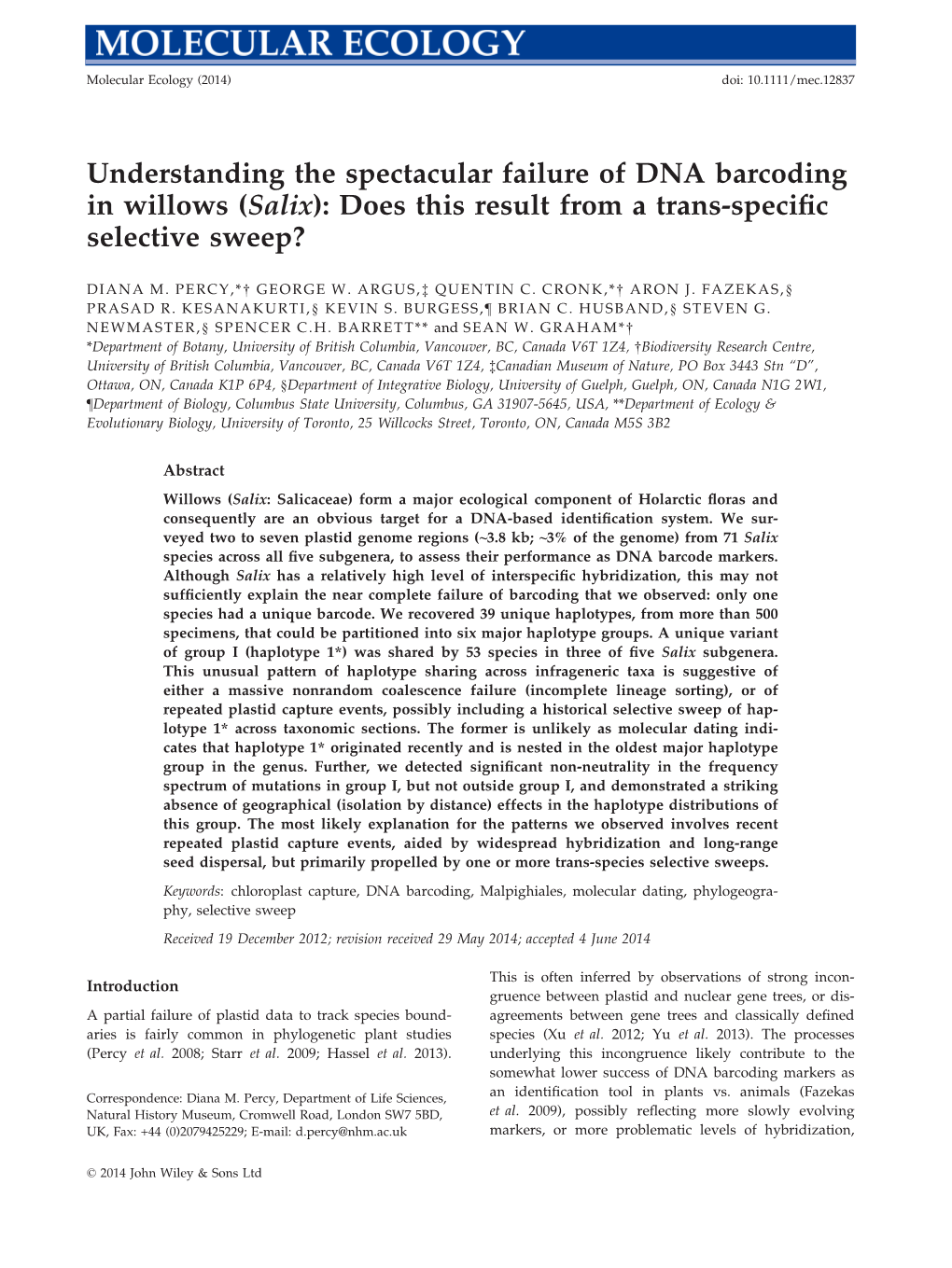 Salix): Does This Result from a Trans-Speciﬁc Selective Sweep?