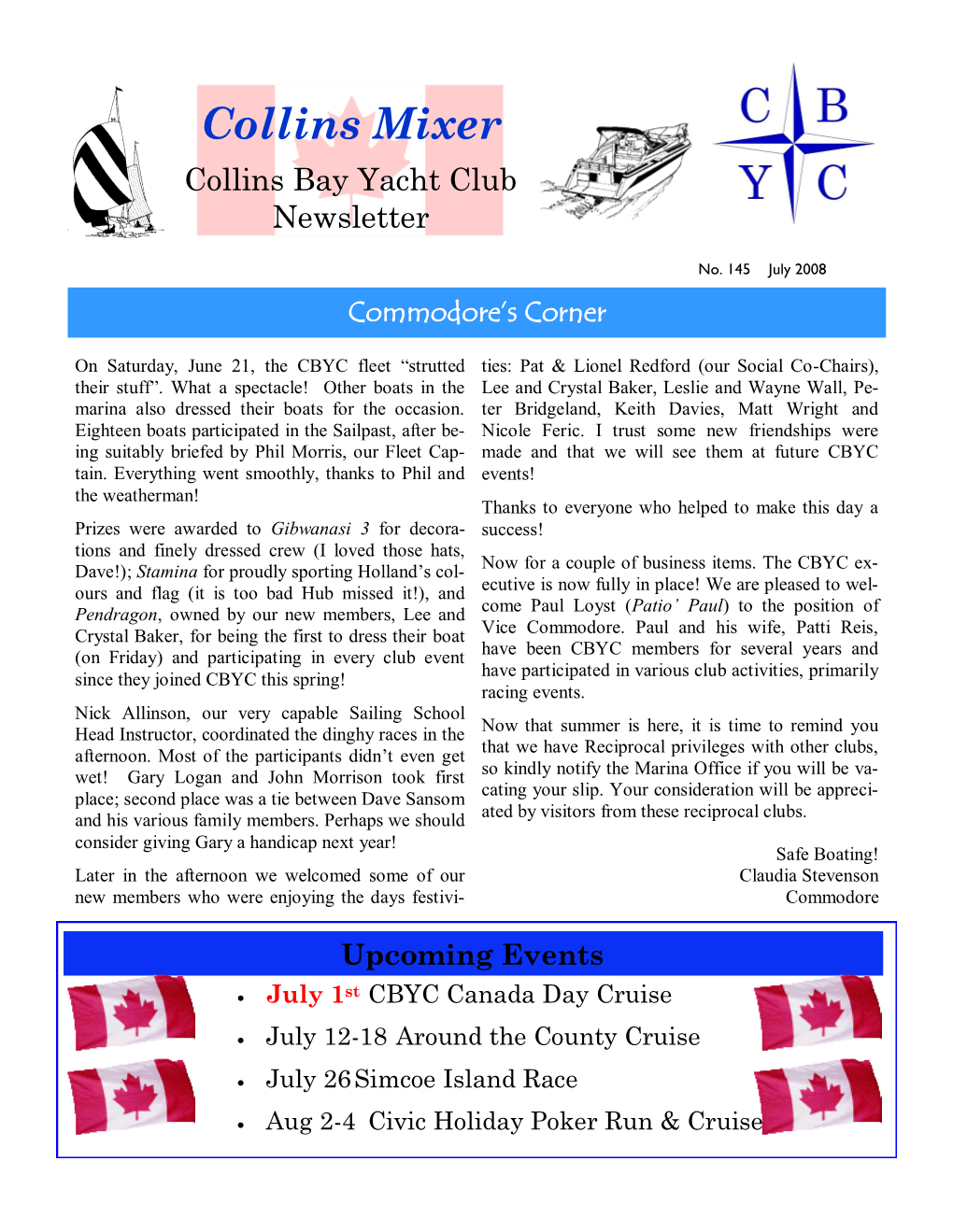 Collins Mixer Collins Bay Yacht Club Newsletter