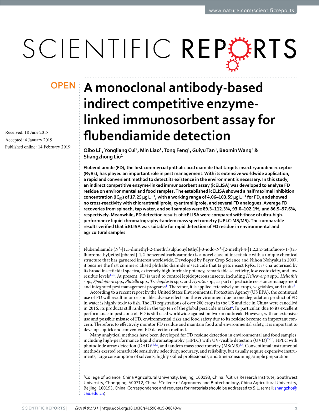 A Monoclonal Antibody-Based Indirect Competitive Enzyme-Linked