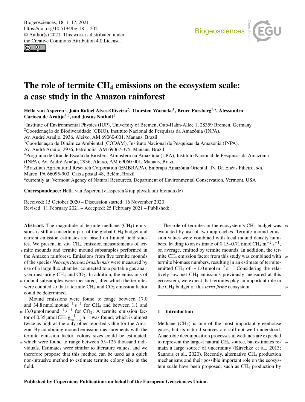 The Role of Termite CH4 Emissions on the Ecosystem Scale: a Case Study in the Amazon Rainforest