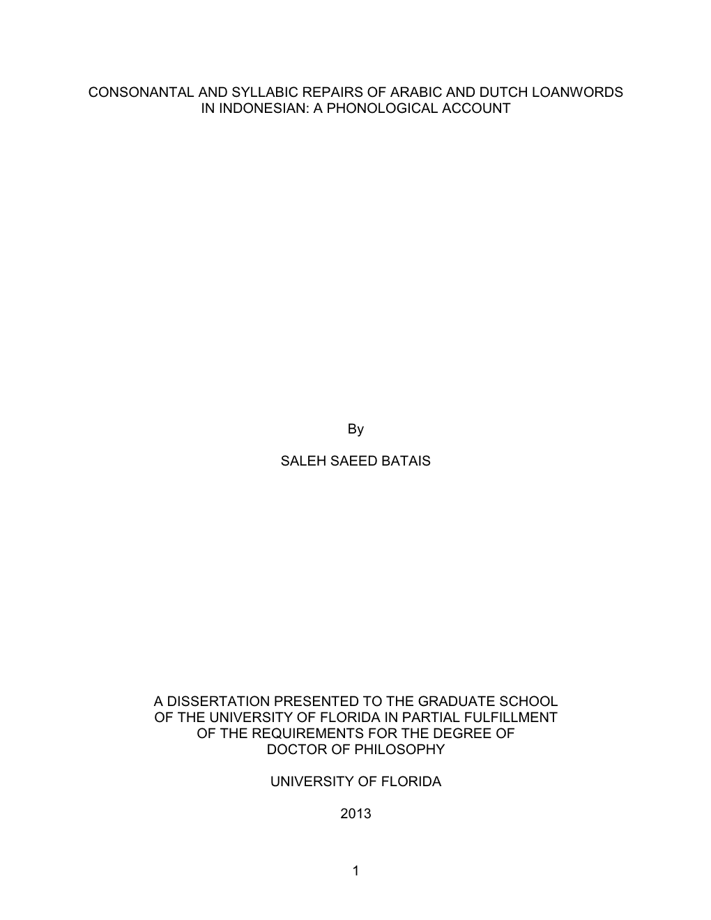 University of Florida Thesis Or Dissertation Formatting Template