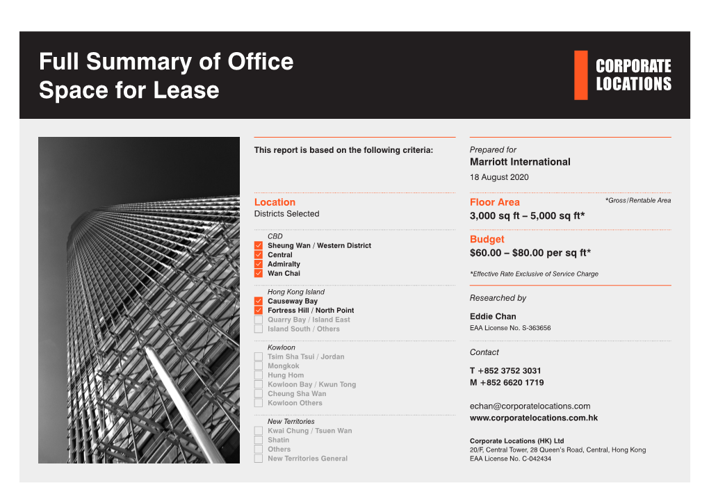 Full Summary of Office Space for Lease