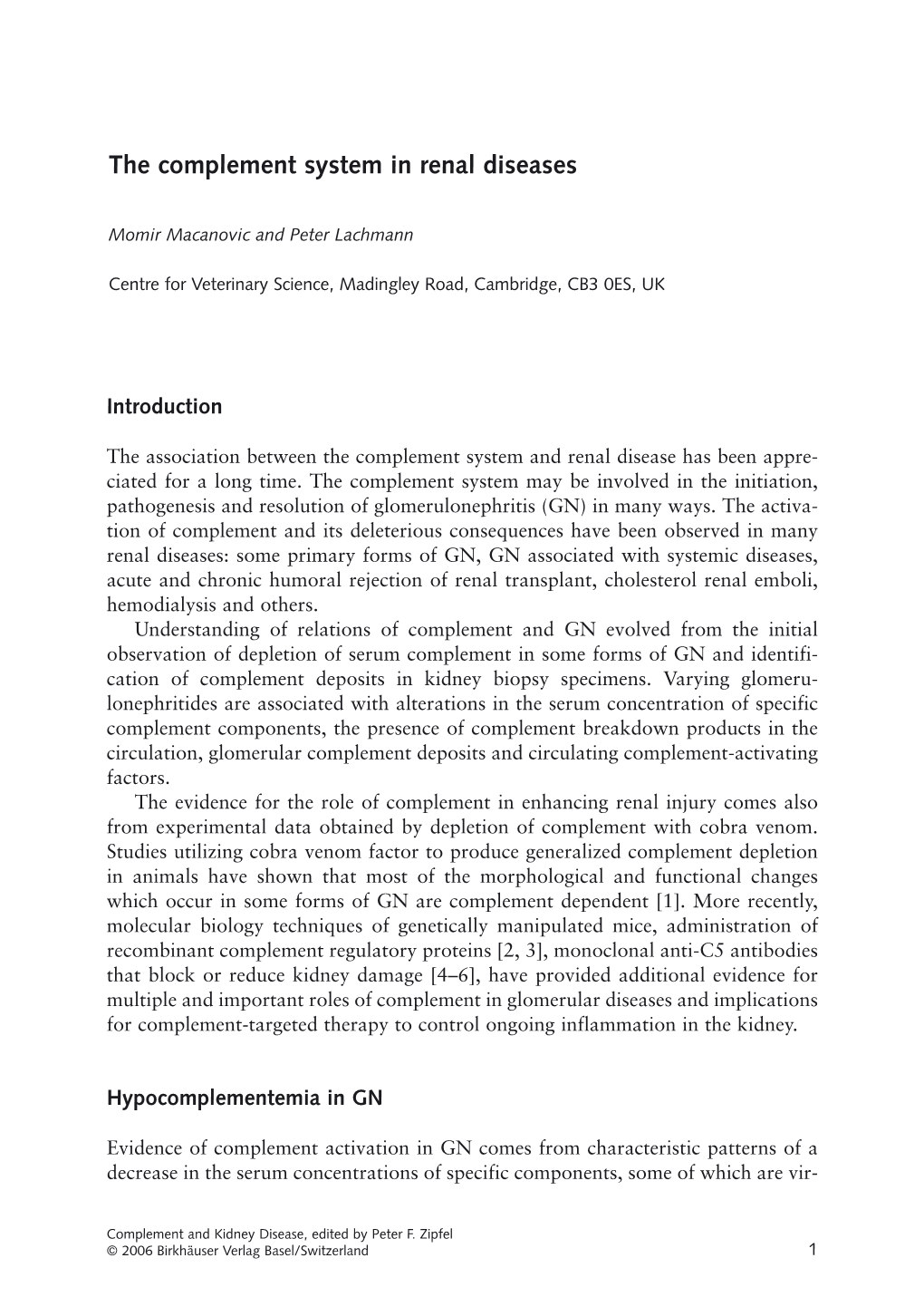 The Complement System in Renal Diseases