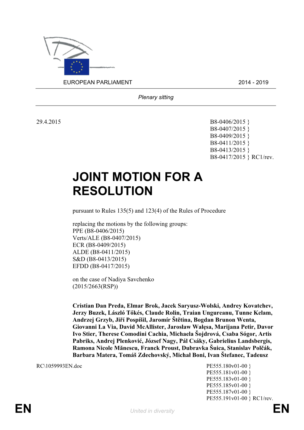 En En Joint Motion for a Resolution