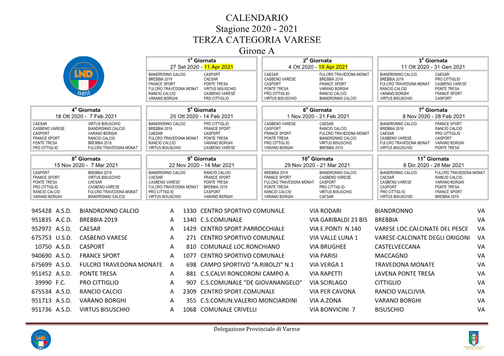 2021 TERZA CATEGORIA VARESE Girone A