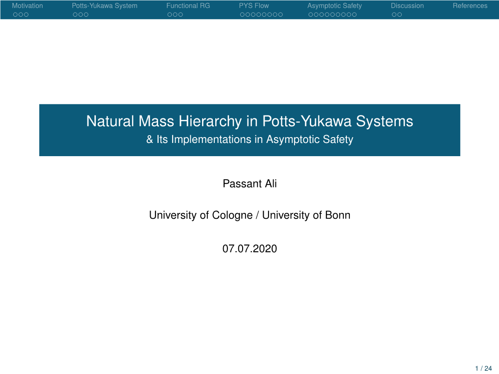 Natural Mass Hierarchy in Potts-Yukawa Systems & Its Implementations in Asymptotic Safety