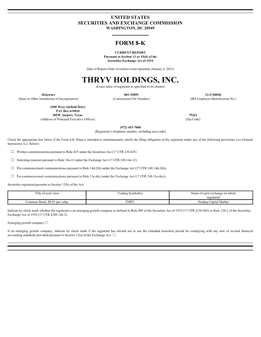 THRYV HOLDINGS, INC. (Exact Name of Registrant As Specified in Its Charter)