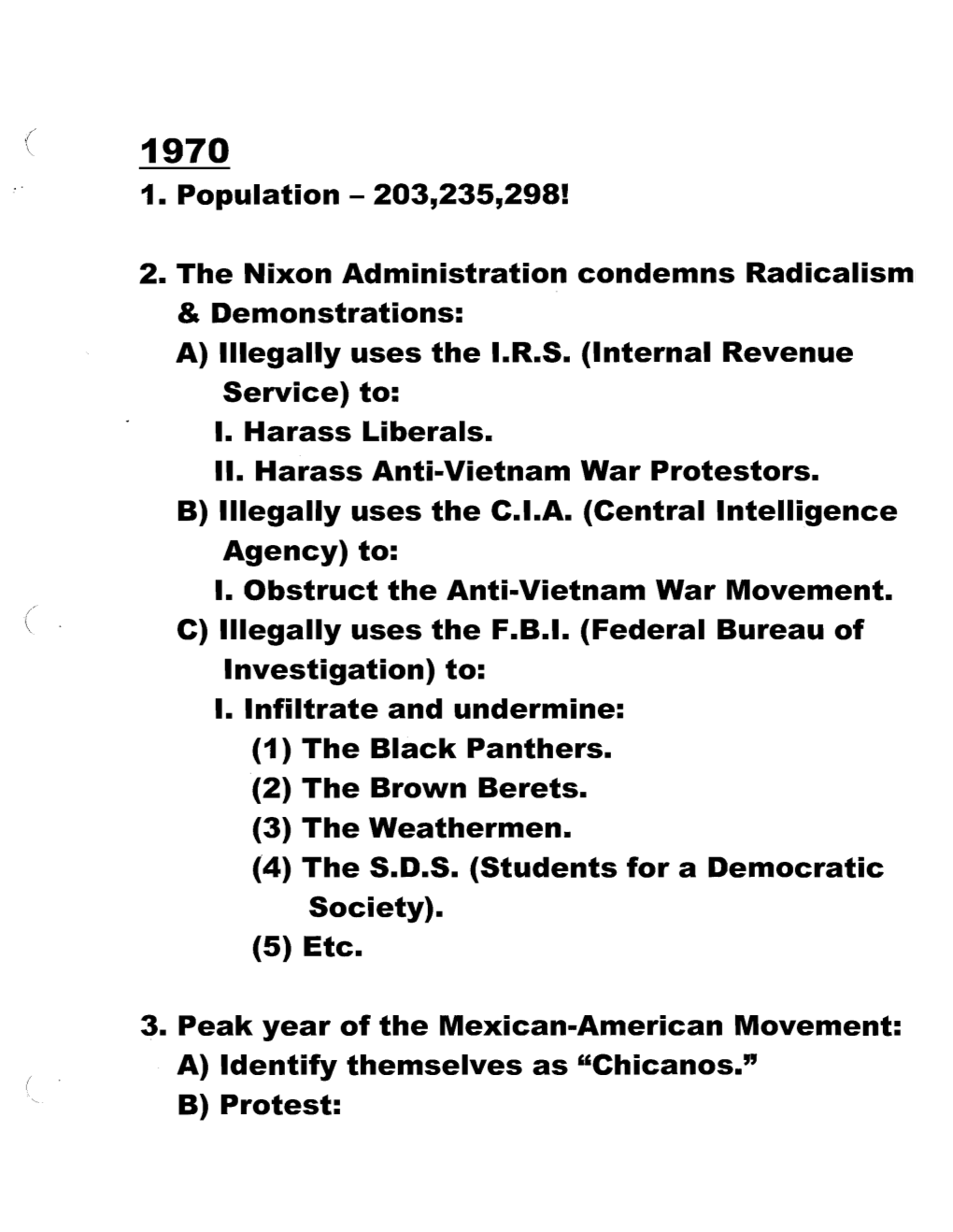 2. the Nixon Administration Condemns Radicalism & Demonstrations: A) Illegally Uses the I.R.S