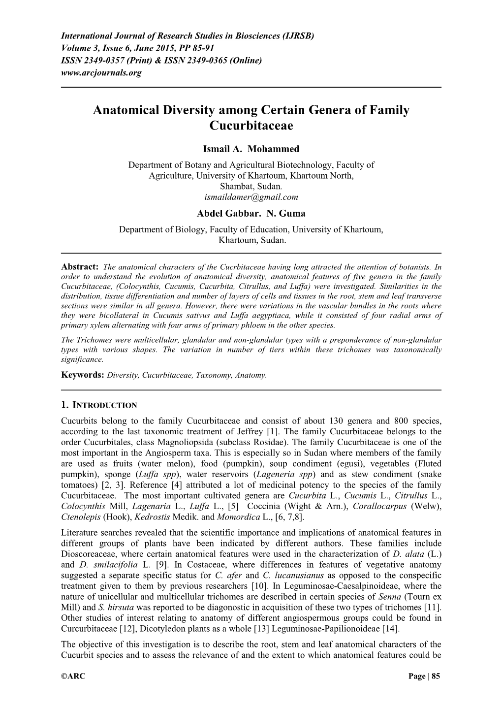 Anatomic Study in Certain Genera of Family Cucurbitaceae