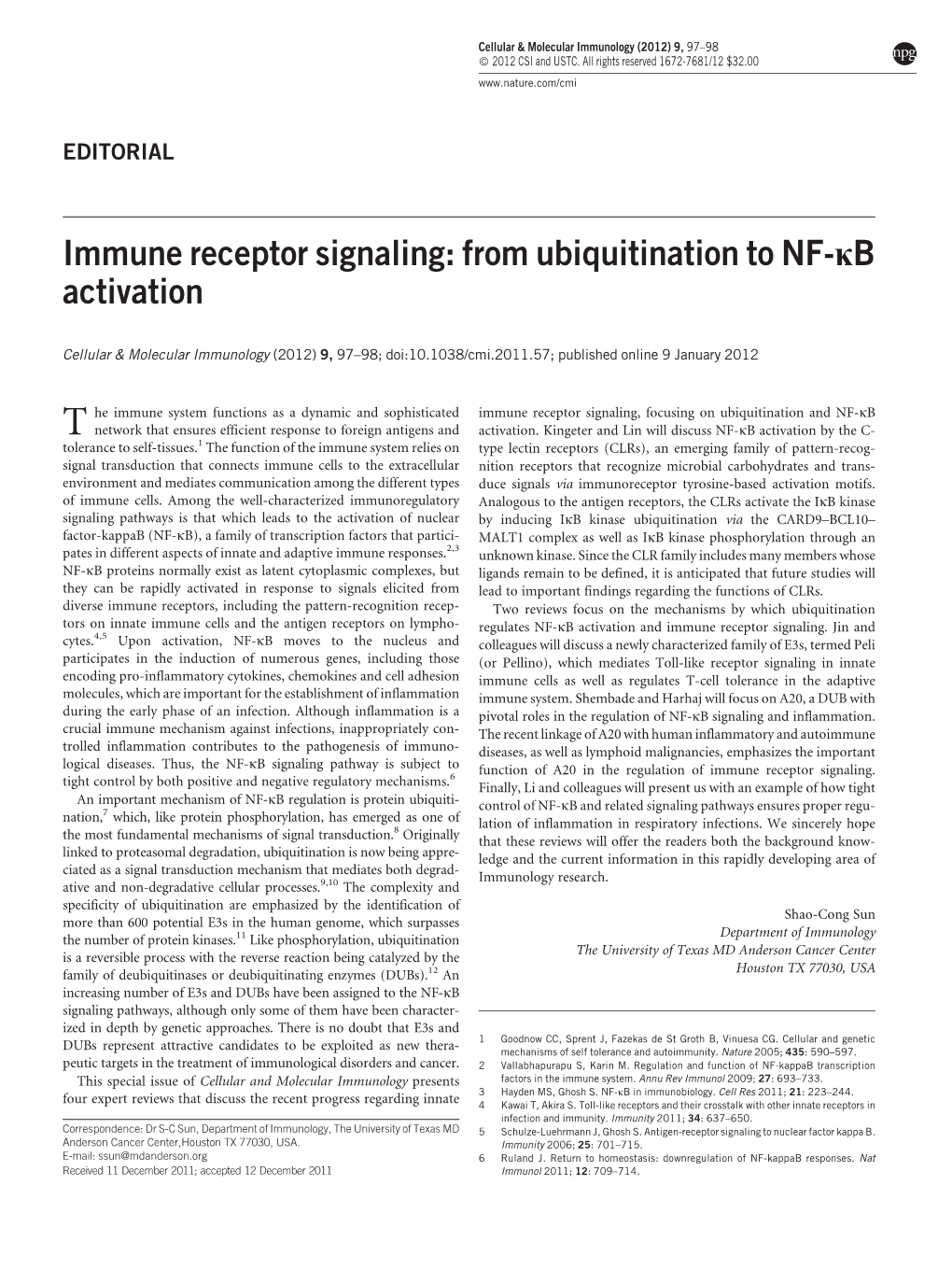 Immune Receptor Signaling: from Ubiquitination to NF-Κb Activation