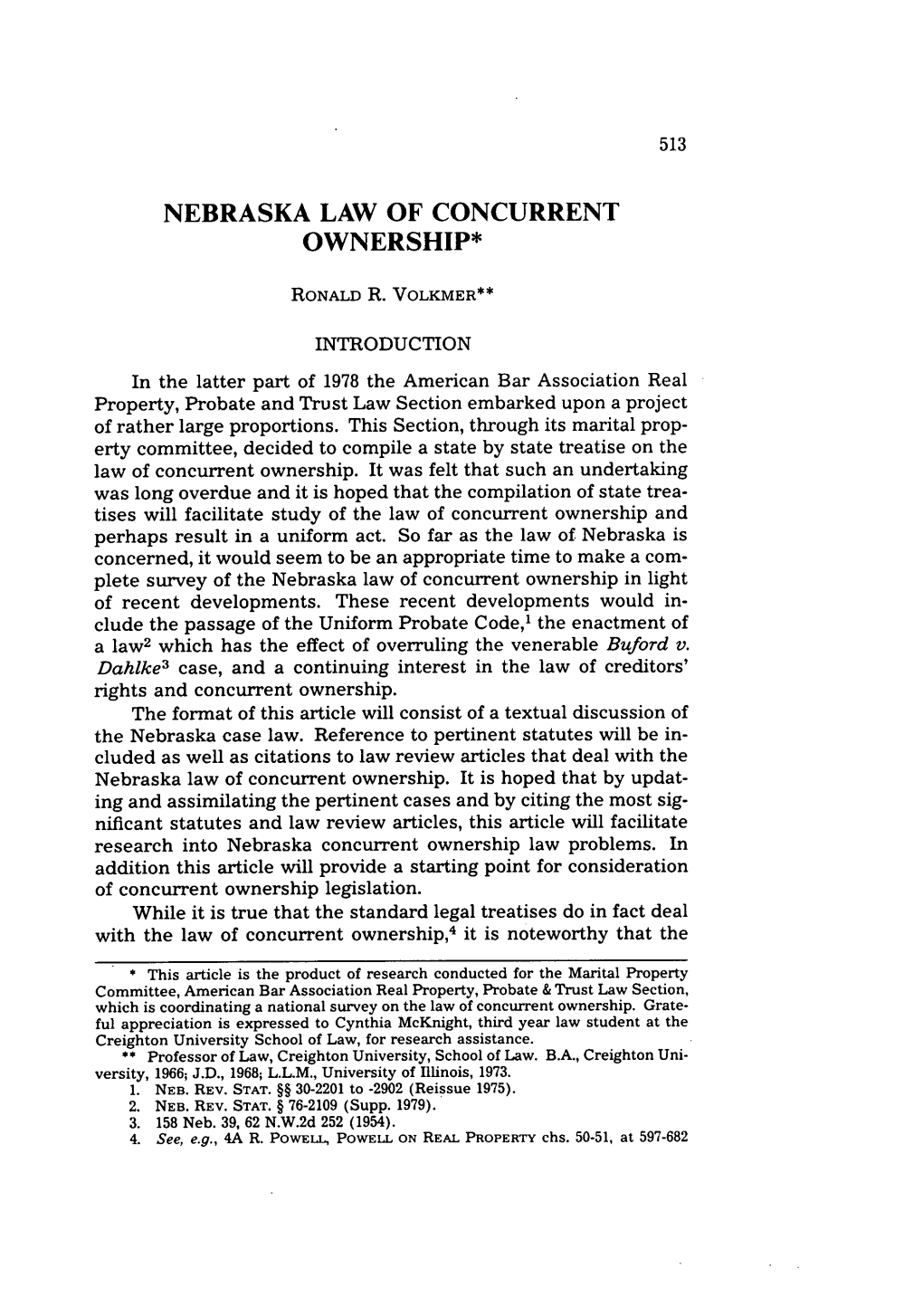 Nebraska Law of Concurrent Ownership*