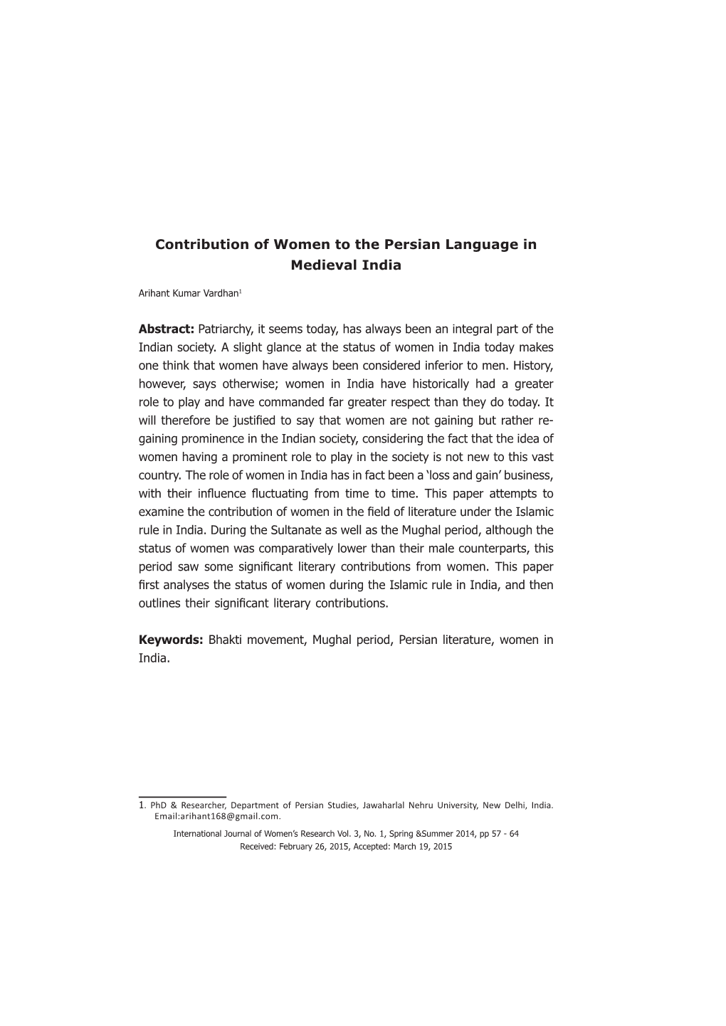 Contribution of Women to the Persian Language in Medieval India