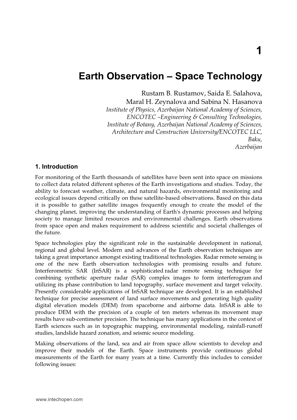 Earth Observation – Space Technology