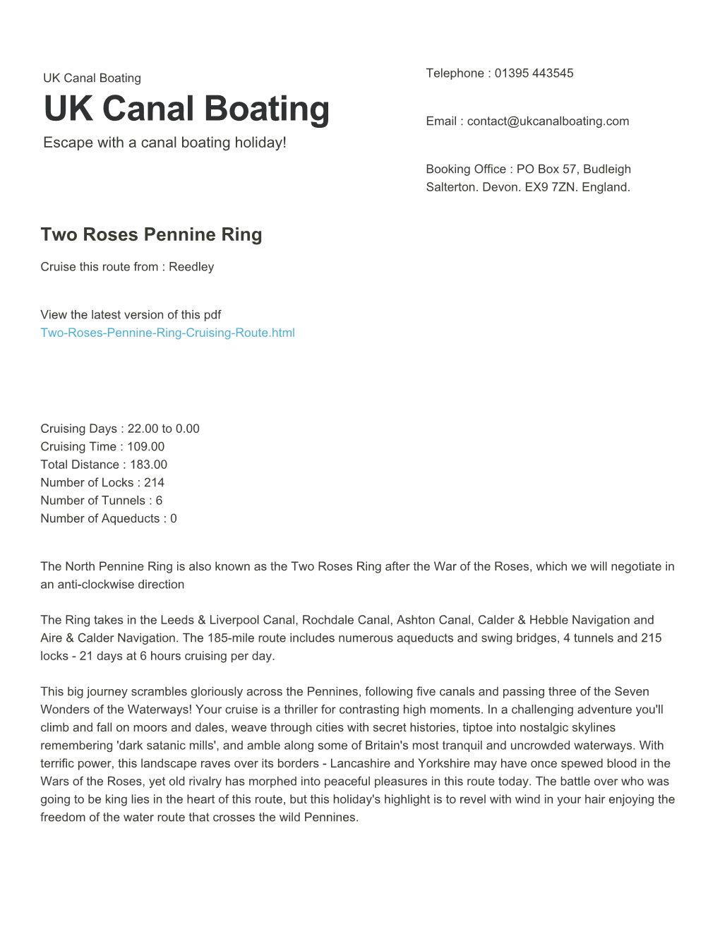 Two Roses Pennine Ring | UK Canal Boating