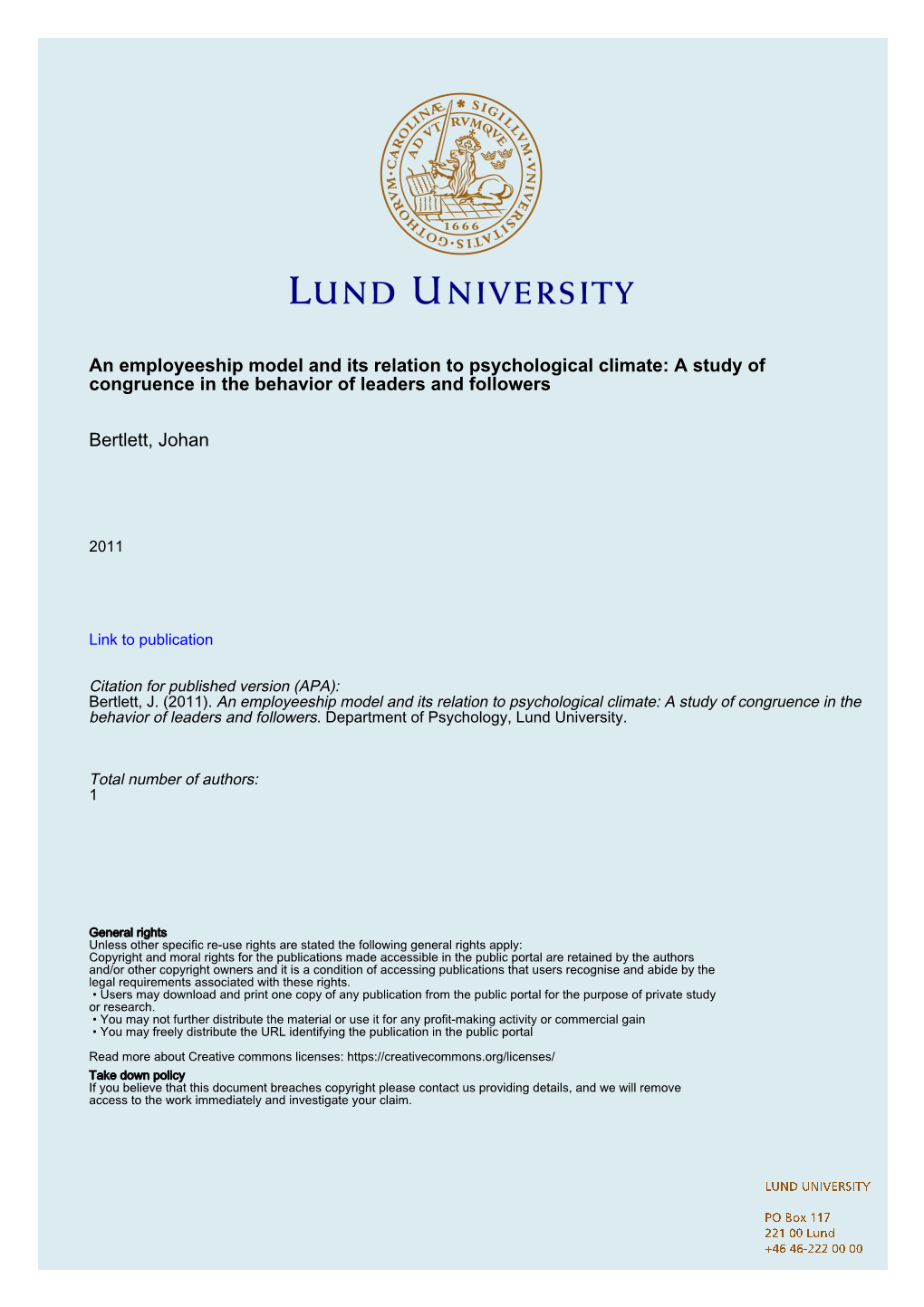 An Employeeship Model and Its Relation to Psychological Climate: a Study of Congruence in the Behavior of Leaders and Followers