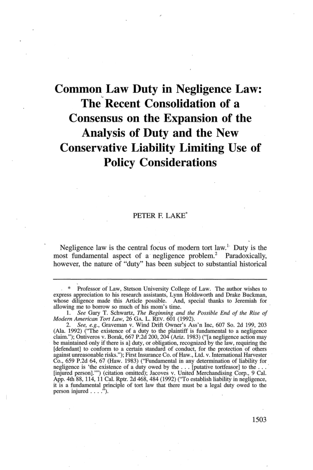 Common Law Duty in Negligence