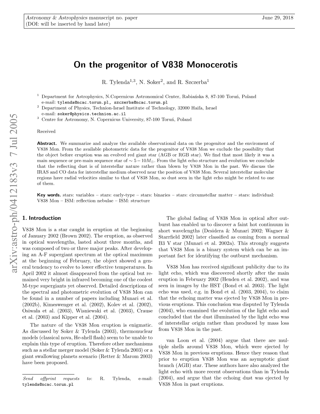 On the Progenitor of V838 Monocerotis