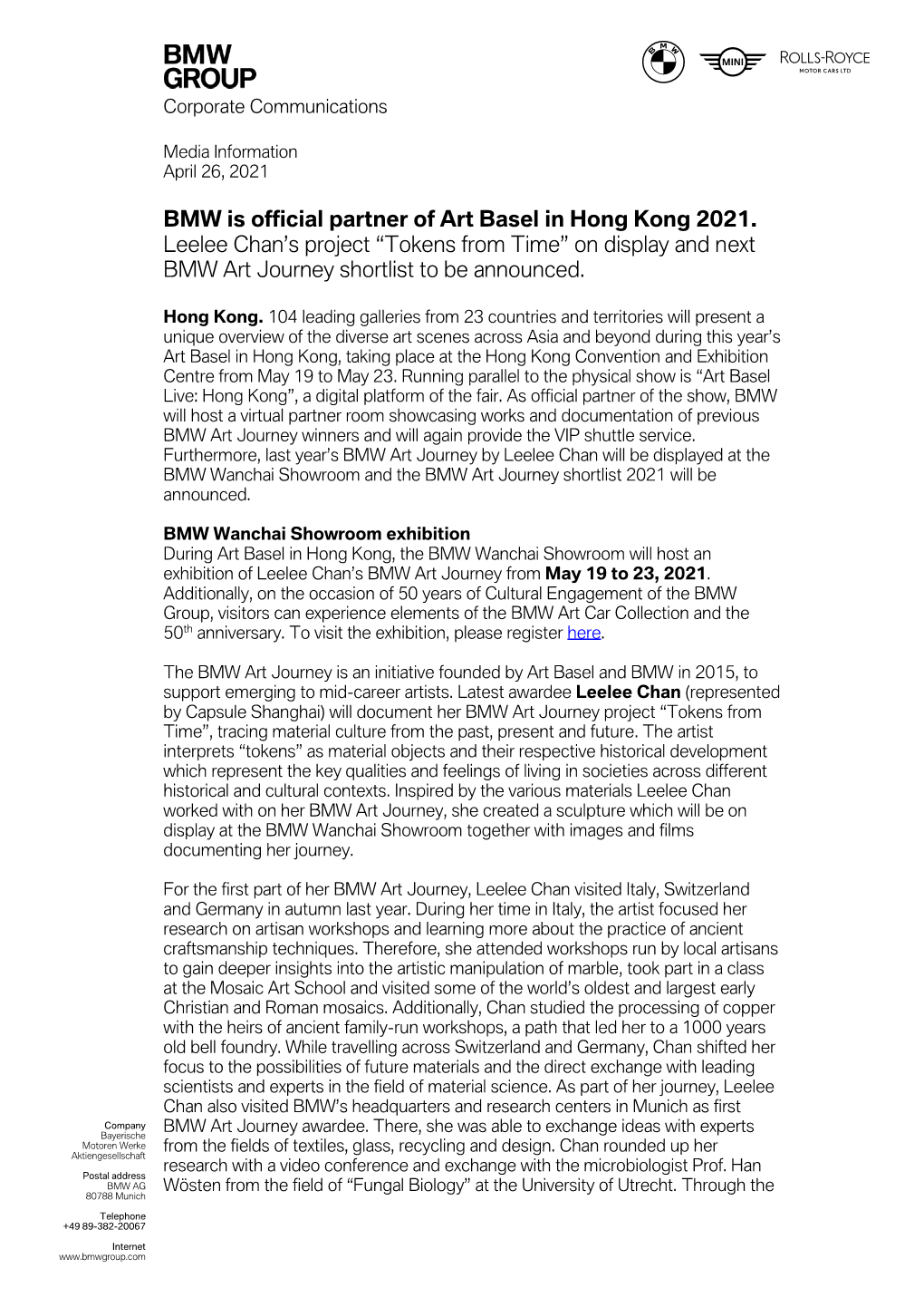 BMW Is Official Partner of Art Basel in Hong Kong 2021