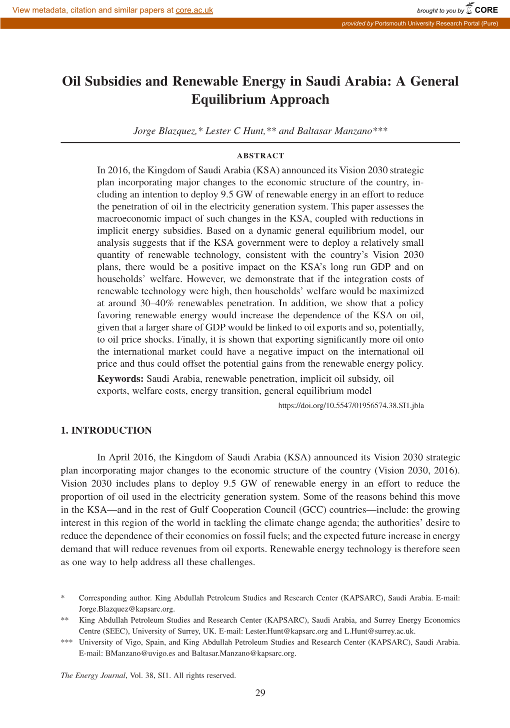 Oil Subsidies and Renewable Energy in Saudi Arabia: a General Equilibrium Approach