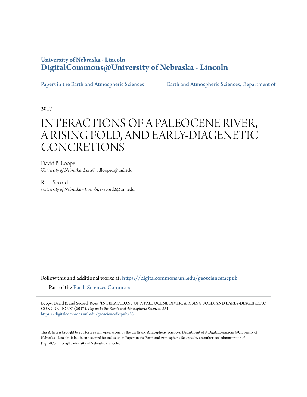 INTERACTIONS of a PALEOCENE RIVER, a RISING FOLD, and EARLY-DIAGENETIC CONCRETIONS David B