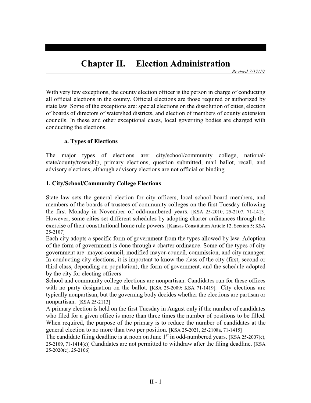 Chapter II. Election Administration Revised 7/17/19