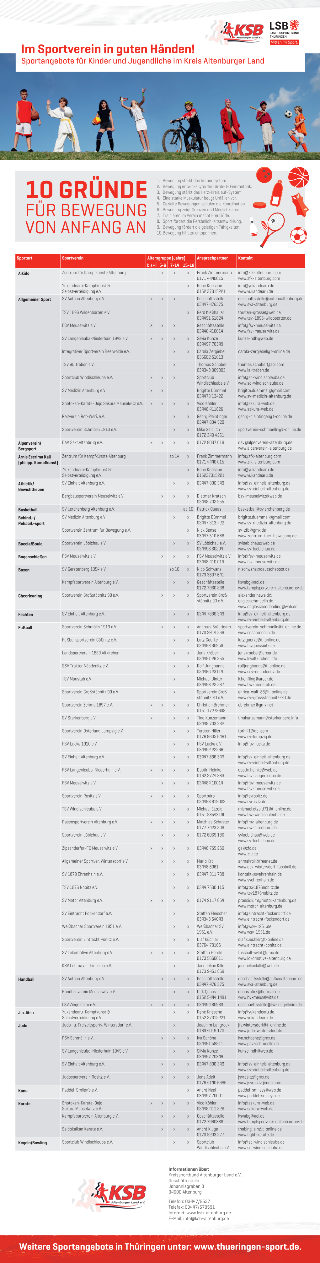 Flyer Kinder/Jugend Sportangebote 2019