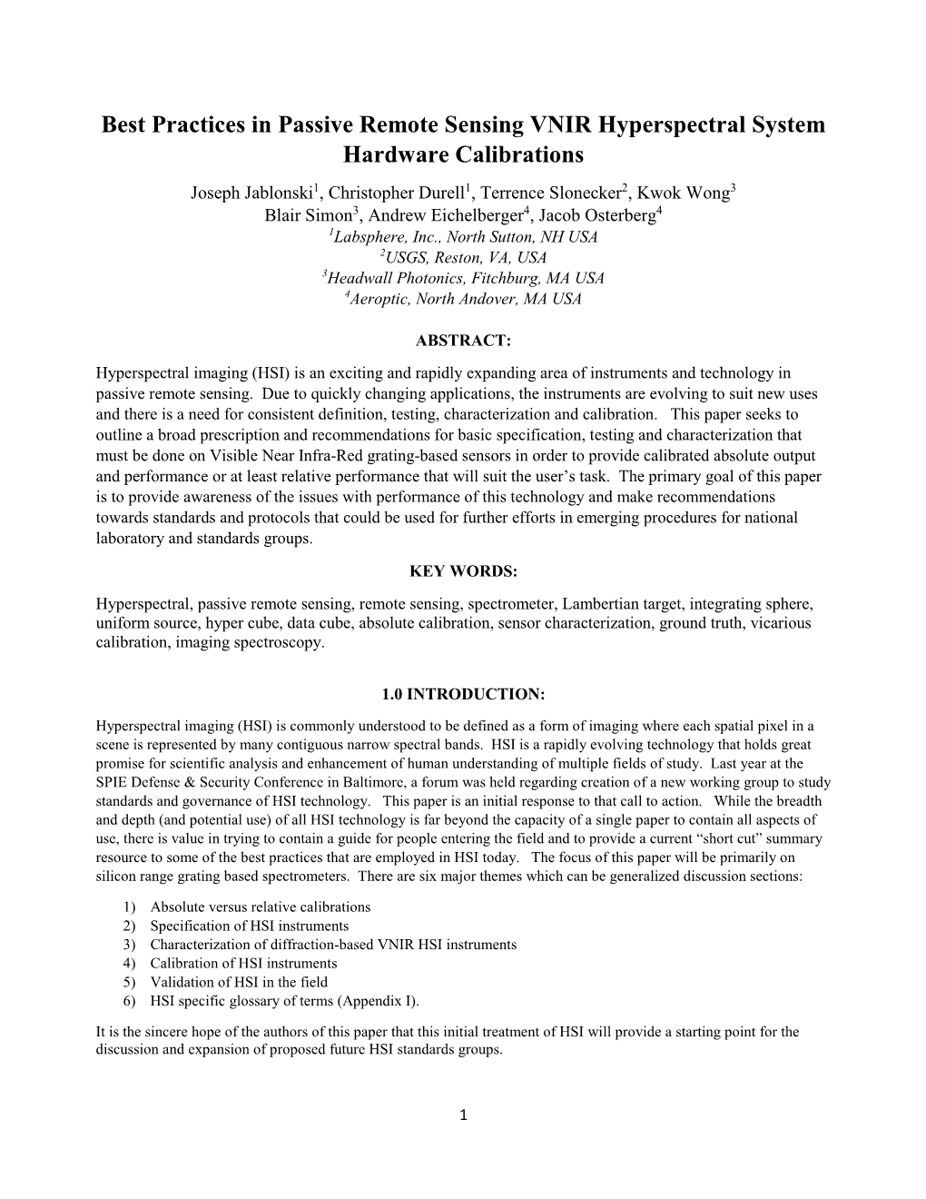 SPIE 9860-3 Best Practices in VNIR HSI Calibration R5a Final