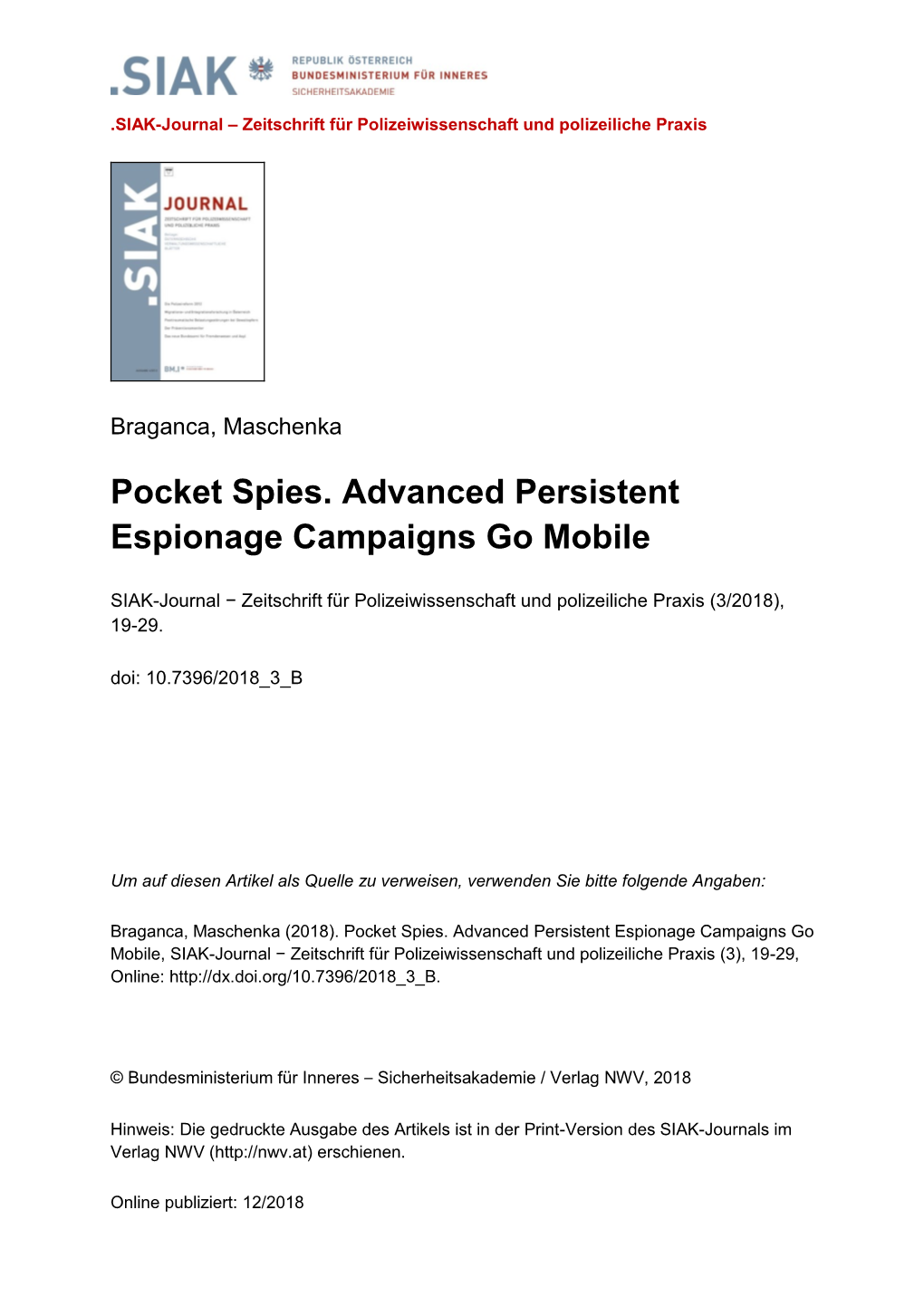 Pocket Spies. Advanced Persistent Espionage Campaigns Go Mobile