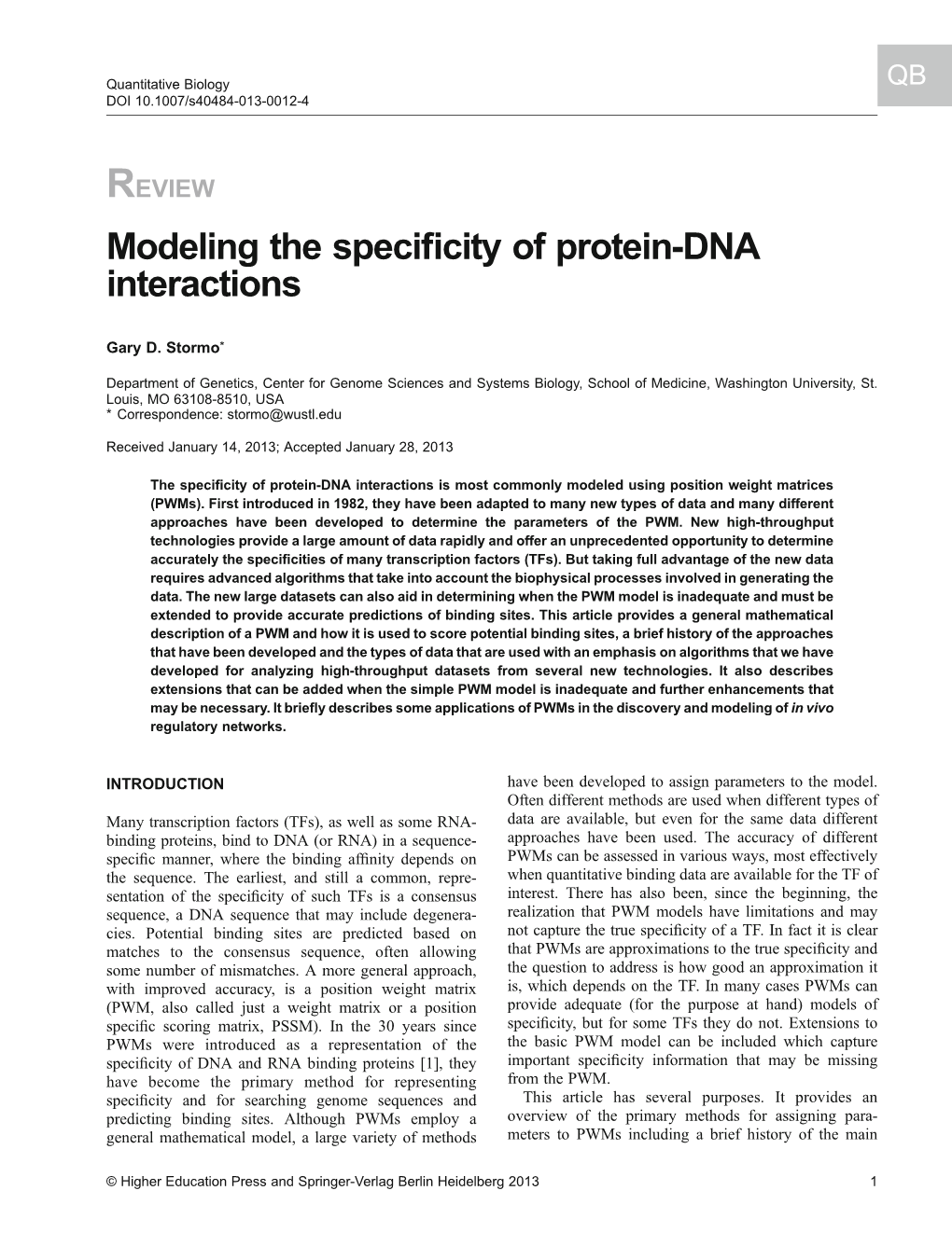 Modeling the Specificity of Protein-DNA Interactions