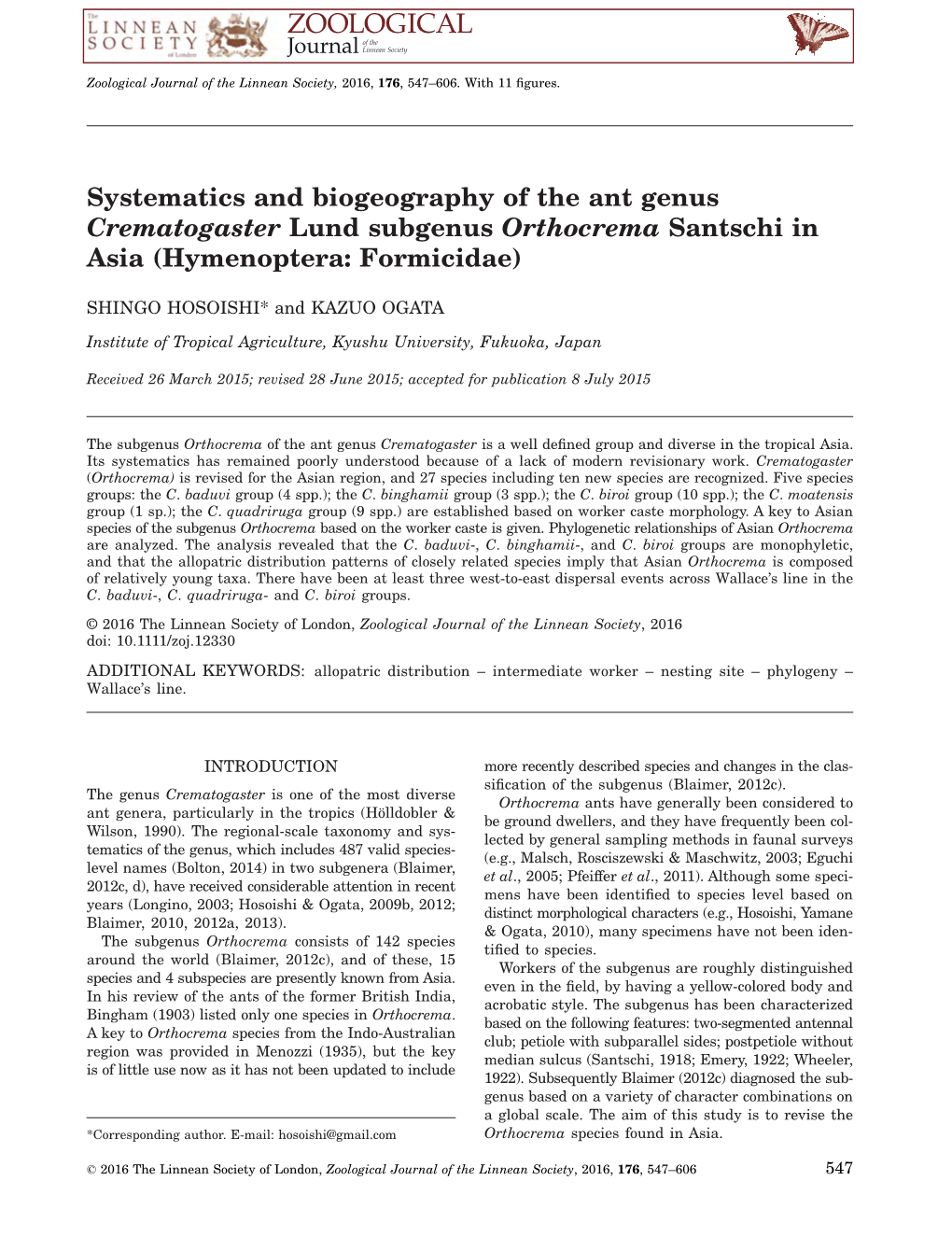Hosoishi, S. and K. Ogata. 2016. Systematics and Biogeography Of